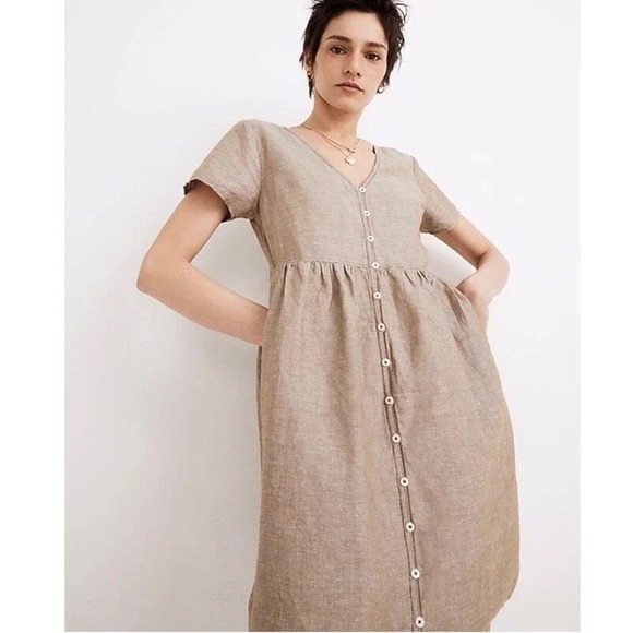 Madewell Dresses & Skirts - Madewell S Linen Blend Alexandra Button Front Mini Dress Olive Branch AL713